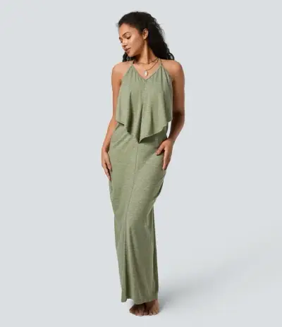 Vestido largo verde con tirantes ajustables - miniatura 2