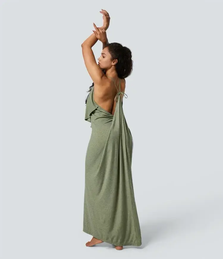 Vestido largo verde con tirantes ajustables - 5