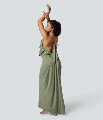 Vestido largo verde con tirantes ajustables - miniatura 5