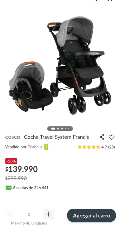 Coche de bebé Infanti negro con silla de auto - miniatura 5