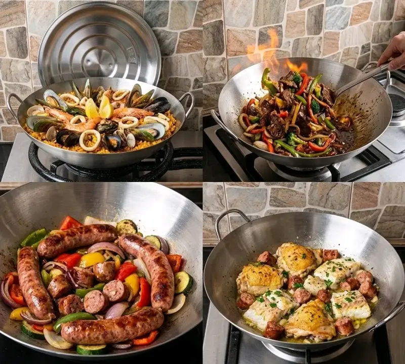 Wok de acero inoxidable con tapa para cocina - 1