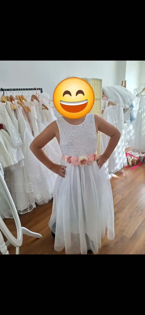 Vestido de Primera Comunión Blanco con Encaje - 1