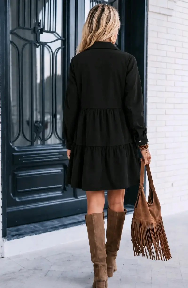Vestido negro casual con botones - 2
