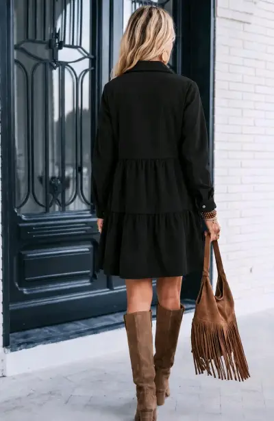 Vestido negro casual con botones - miniatura 2
