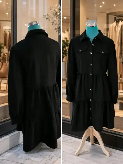 Vestido negro casual con botones - miniatura 3
