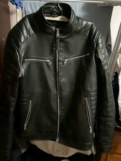 Chaqueta de cuero negra para hombre - miniatura 5