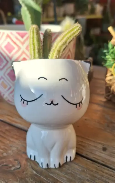 Macetero de cerámica con diseño de gato - miniatura 3