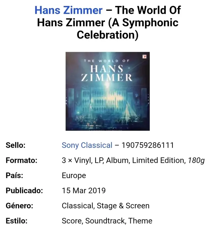 Vinilo The World of Hans Zimmer Edición Especial - 4