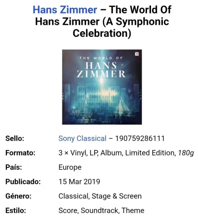 Vinilo The World of Hans Zimmer Edición Especial - miniatura 4