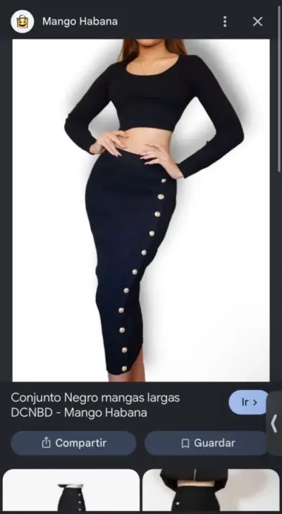 Conjunto negro de falda y top con botones - miniatura 2