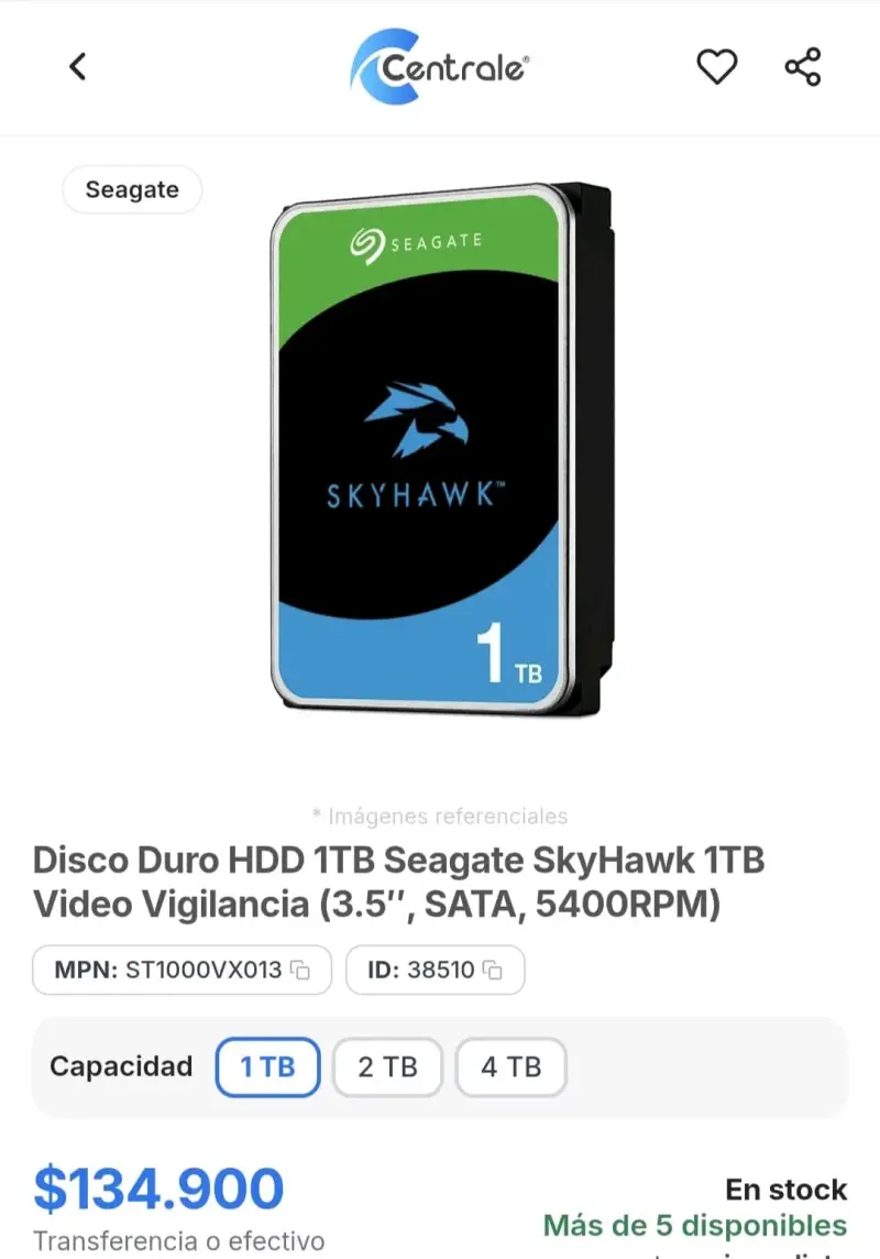 Disco Duro HDD 1TB Seagate SkyHawk para Vigilancia - 1