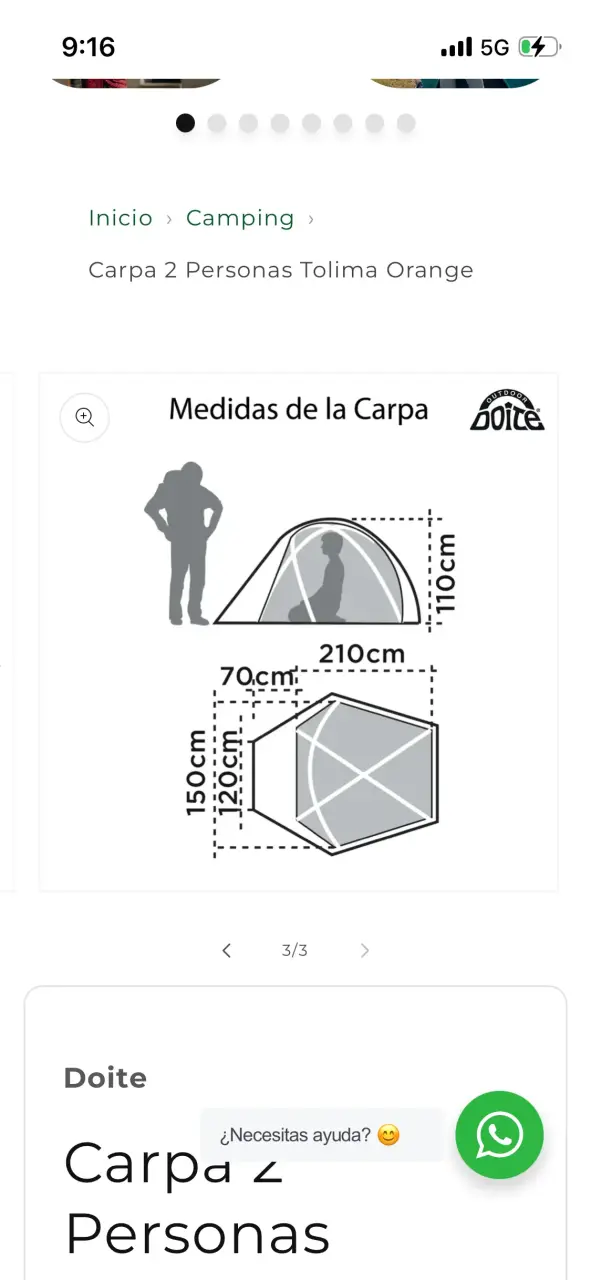Carpa para 2 Personas Doite Tolima Naranja - 3
