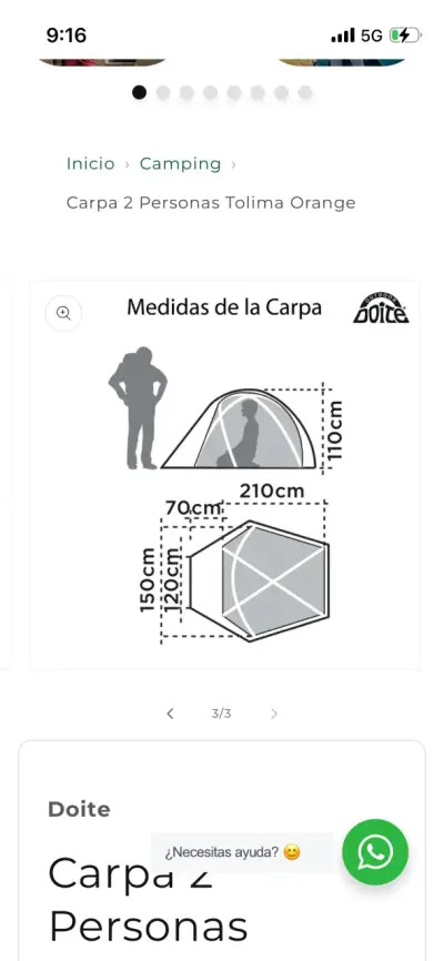 Carpa para 2 Personas Doite Tolima Naranja - miniatura 3