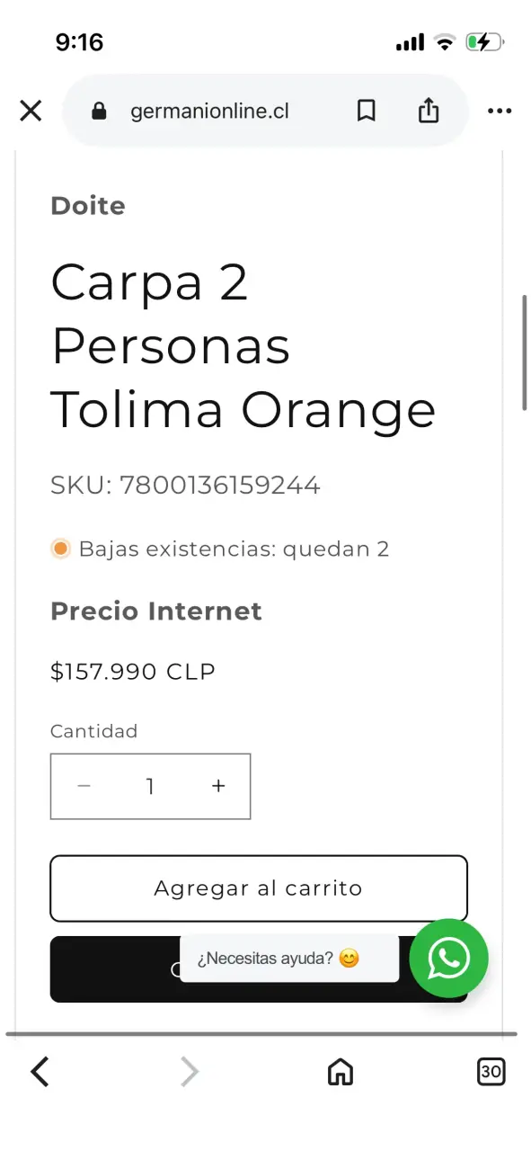 Carpa para 2 Personas Doite Tolima Naranja - 5