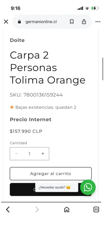 Carpa para 2 Personas Doite Tolima Naranja - miniatura 5