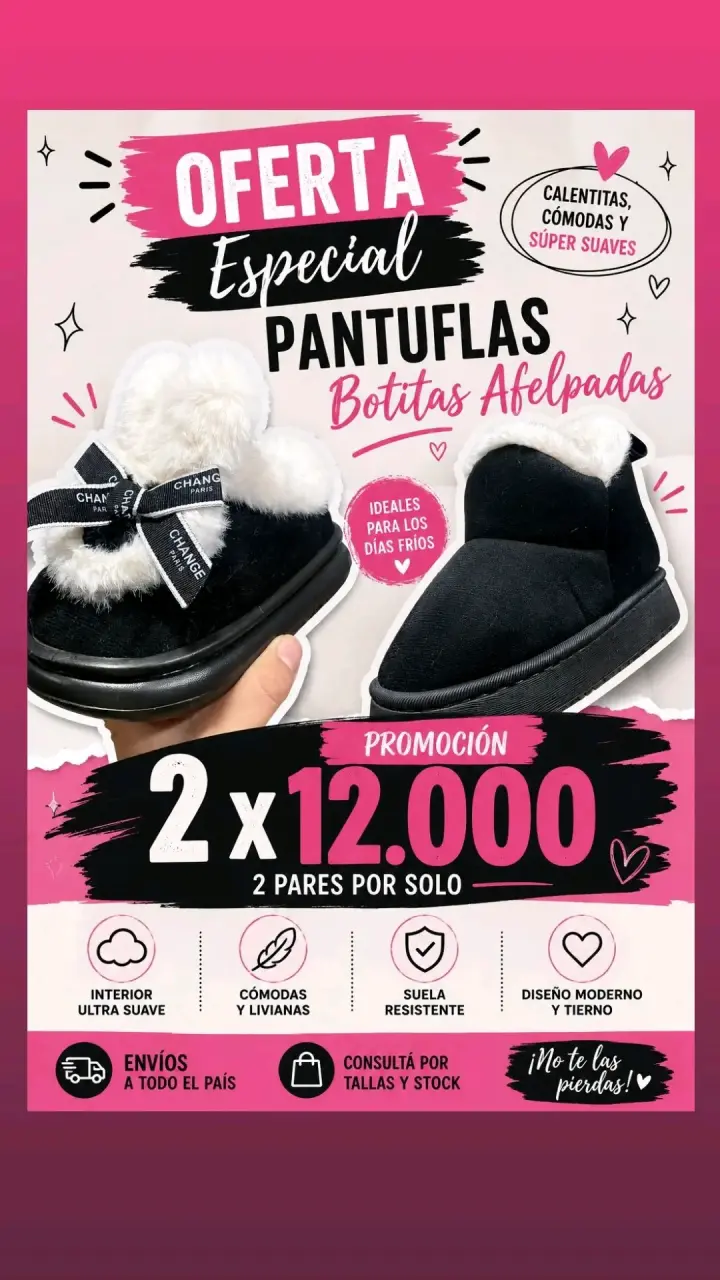 Pantuflas botitas afelpadas negras con interior suave