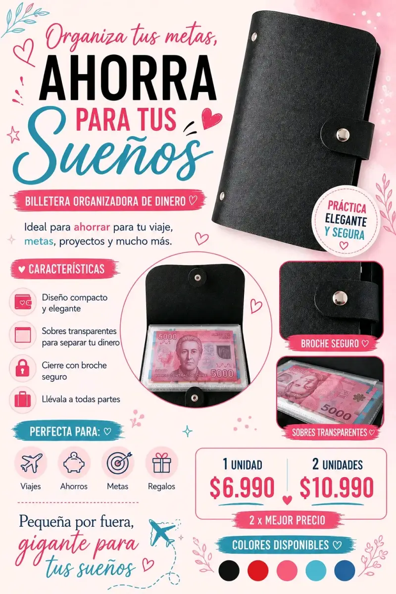 Billetera organizadora de dinero con broche seguro - 1