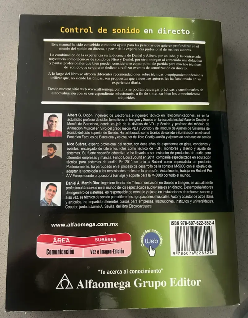 Libro Control de Sonido en Directo - Alfaomega - 2