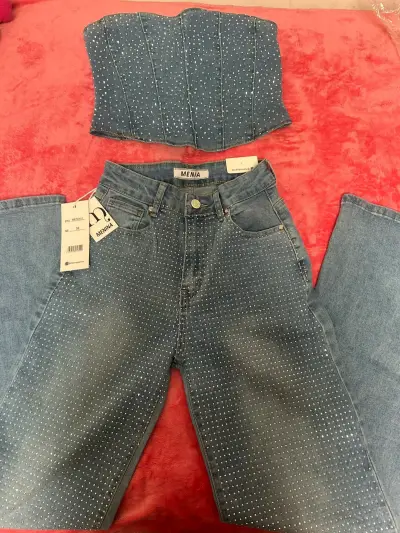 Conjunto jeans y corset de mezclilla con brillos - miniatura 1