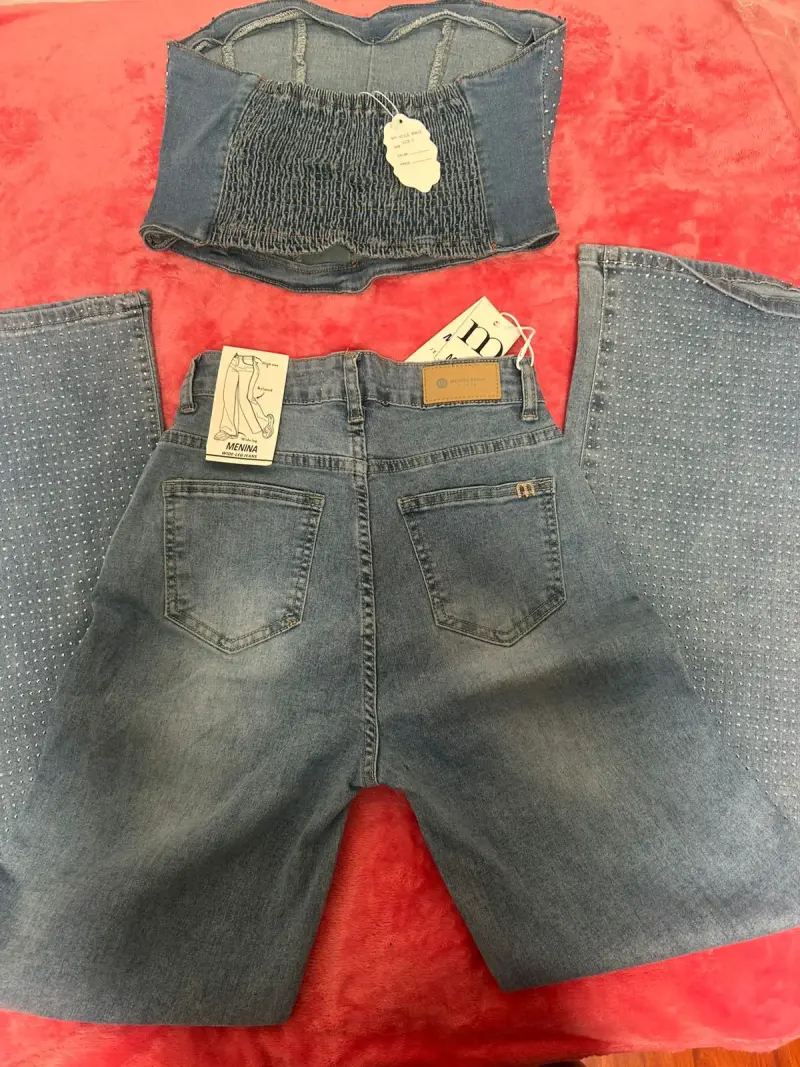 Conjunto jeans y corset de mezclilla con brillos - 2