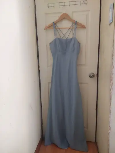 Vestido largo azul lavanda con tirantes cruz - miniatura 1