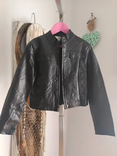 Chaqueta de cuero sintético negra para niña - miniatura 1
