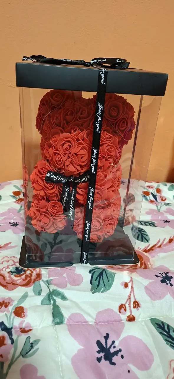 Oso de rosas rojas con luces LED en caja - 1