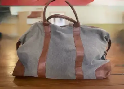 Bolso de viaje grande de lona y cuero - miniatura 2