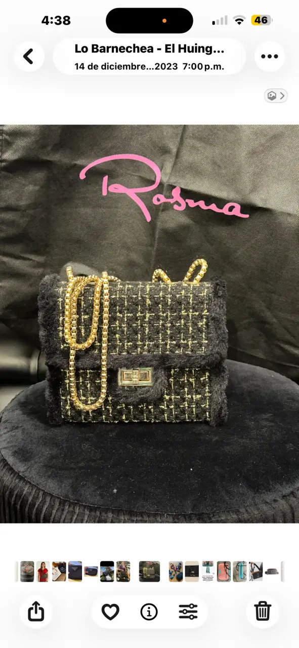 Cartera de lana negra con cadena dorada