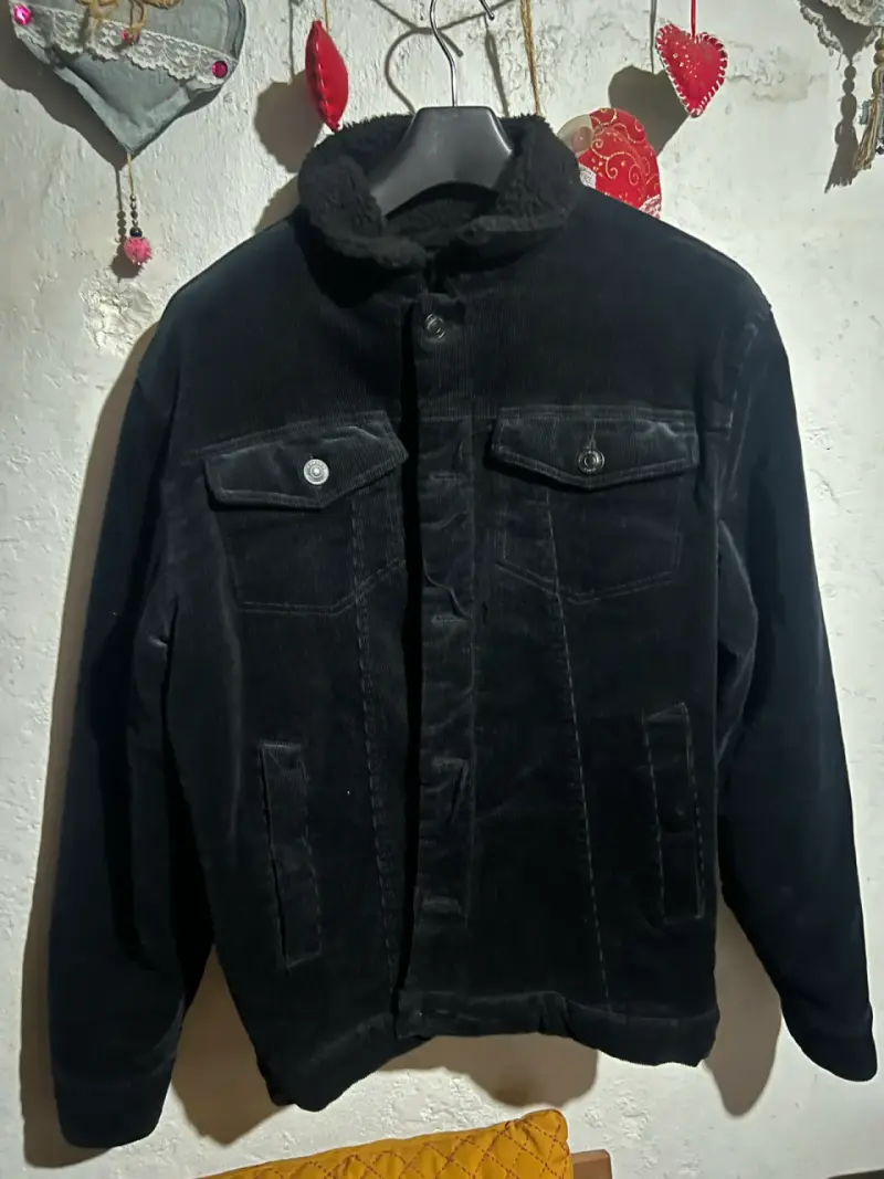 Chaqueta de pana negra con forro de lana - 1