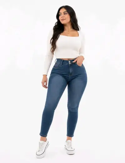 Jeans Skinny Mujer Talla 40 Azul y Negro - miniatura 3