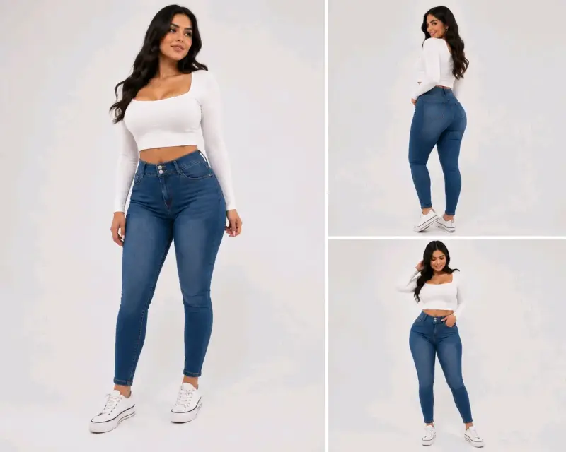 Jeans Skinny Mujer Talla 40 Azul y Negro - 4