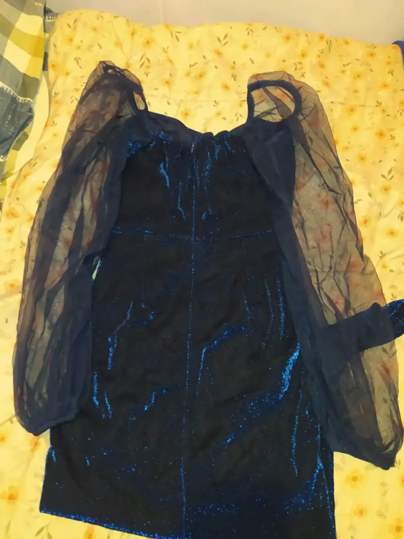 Vestido de fiesta azul con mangas transparentes - 2
