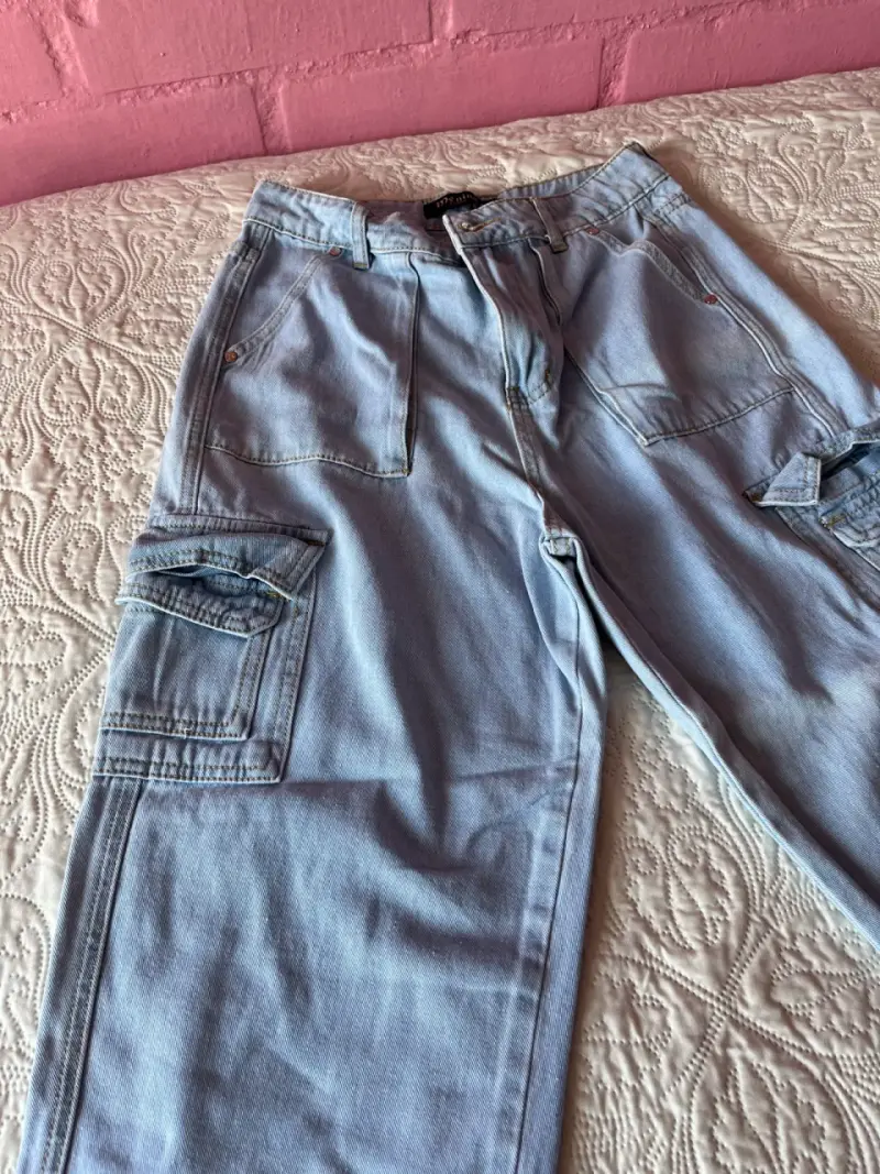 Pantalones cargo de mezclilla azul claro - 3