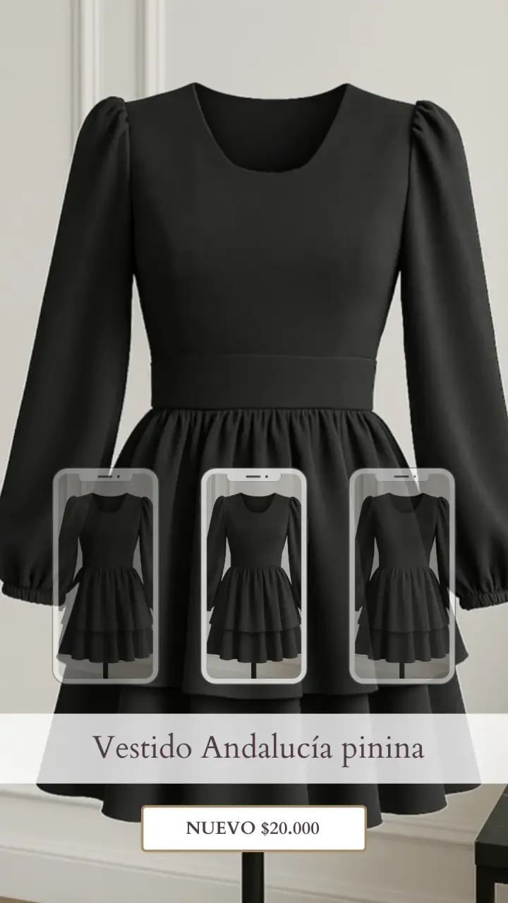 Vestido negro elegante con mangas largas pinina - 1