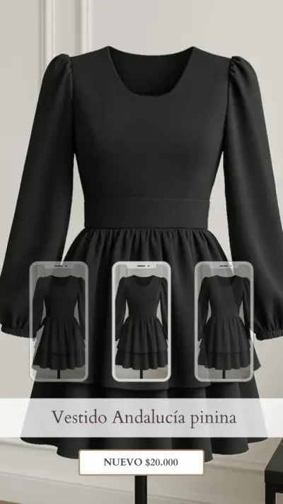 Vestido negro elegante con mangas largas pinina - miniatura 1