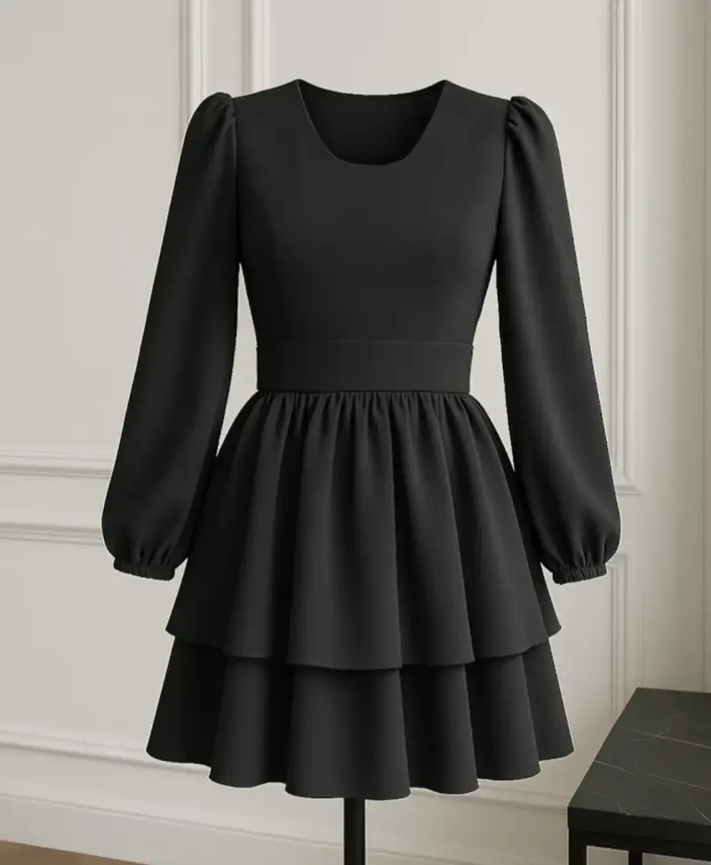 Vestido negro elegante con mangas largas pinina - 2