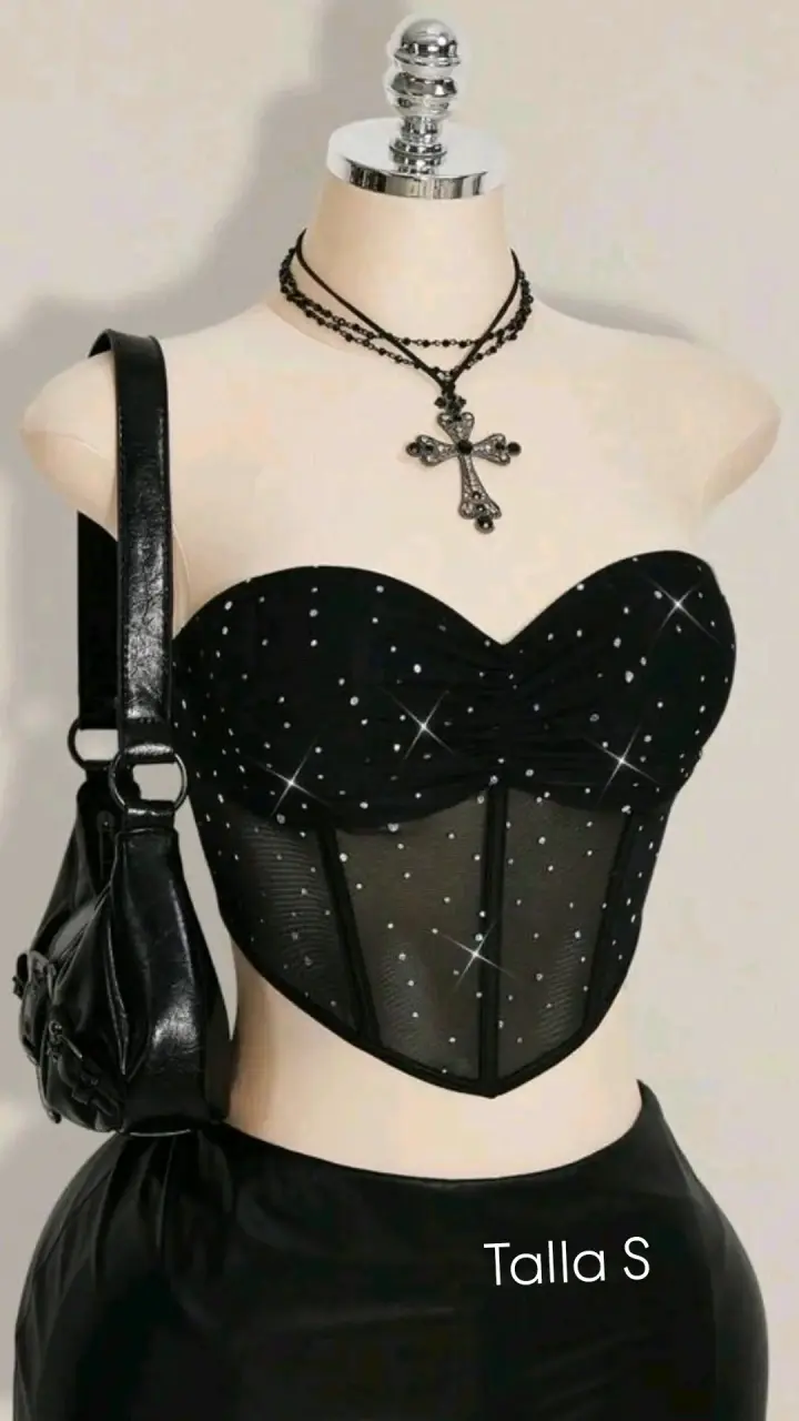 Corset de encaje rojo y negro con brillo - 2