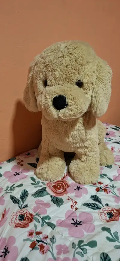 Peluche de perro grande beige suave - miniatura 1