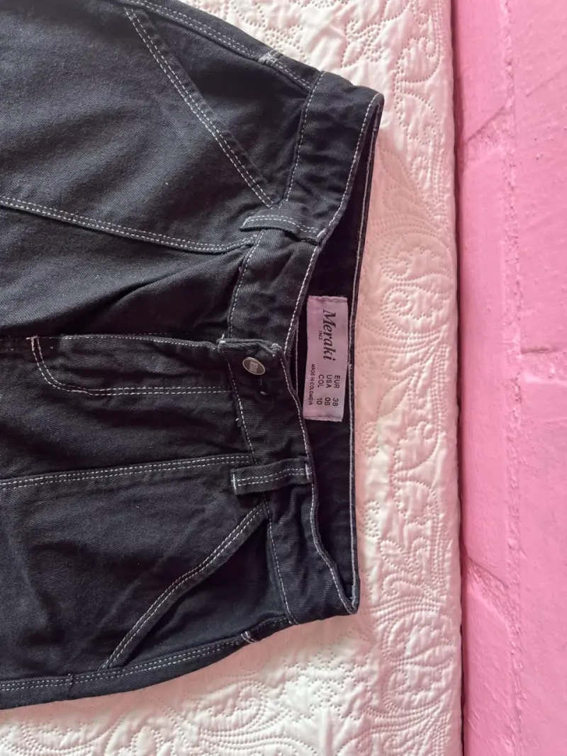 Pantalones cargo negros de mezclilla para mujer - 2