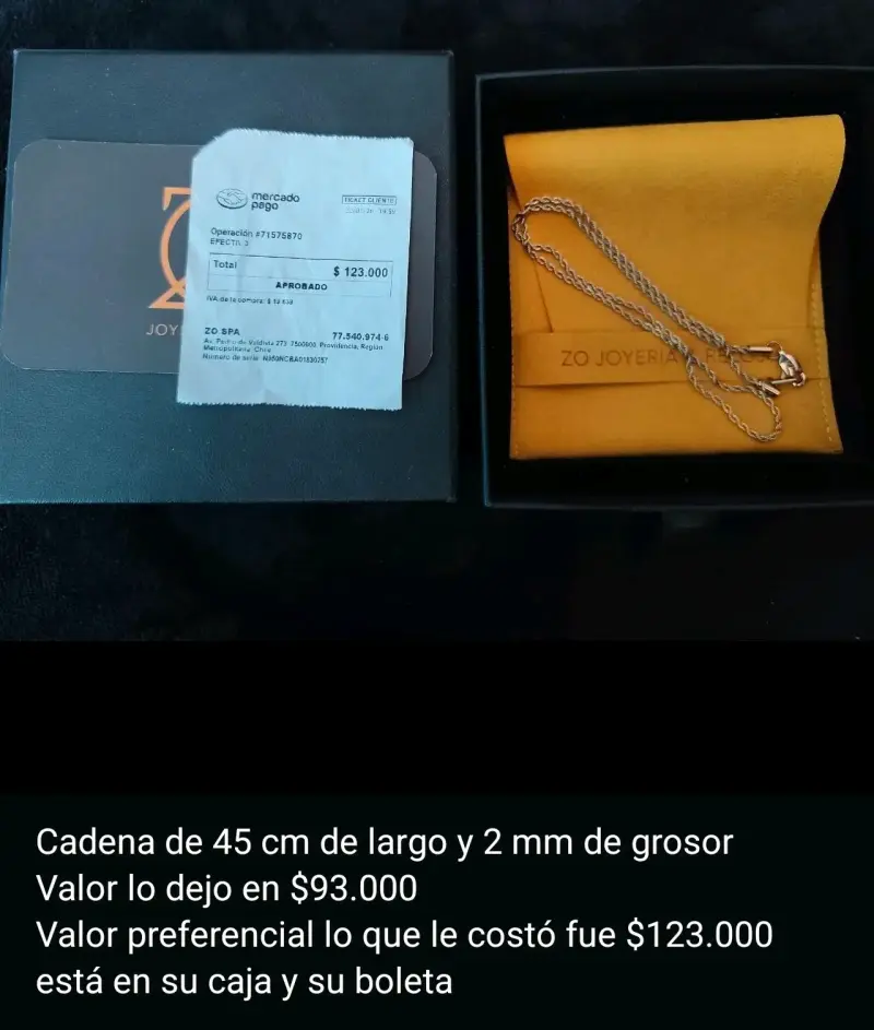 Cadena de oro 45 cm con caja original