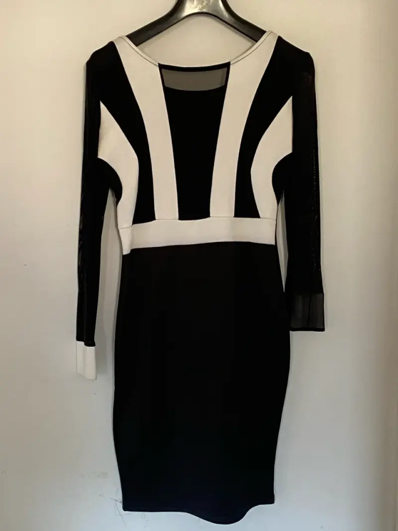 Vestido negro y blanco de manga larga gasa - 2