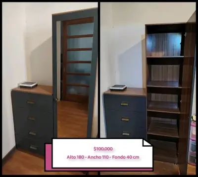 Armario con espejo y cajonera de madera - miniatura 1