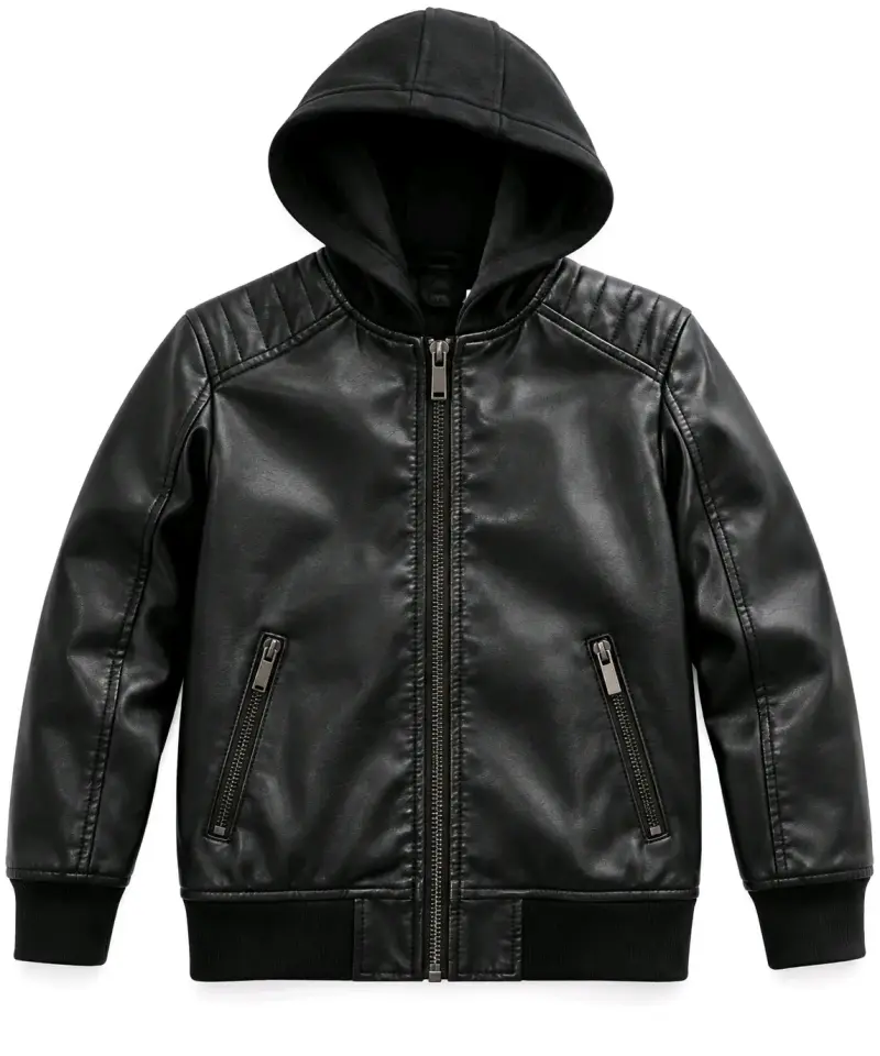 Chaqueta de cuero con capucha para niño talla 12 - 1