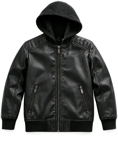 Chaqueta de cuero con capucha para niño talla 12 - miniatura 1