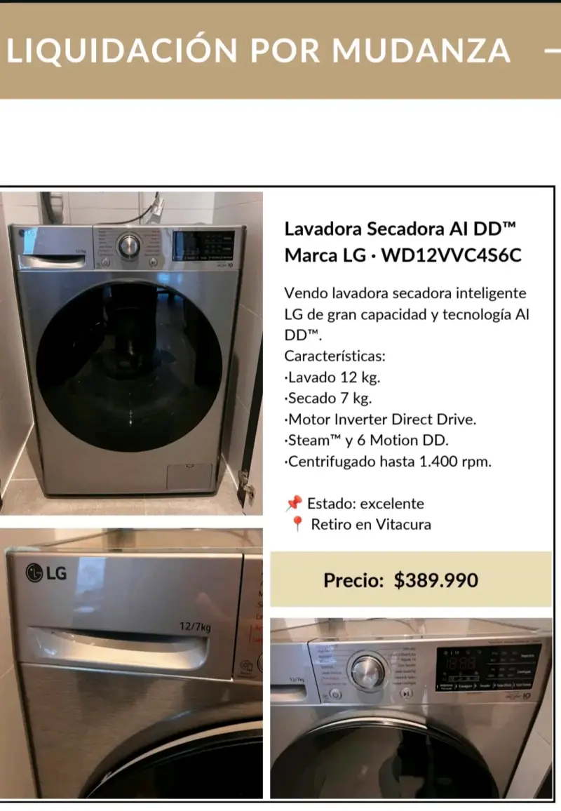 Lavadora Secadora LG AI DD 12/7kg