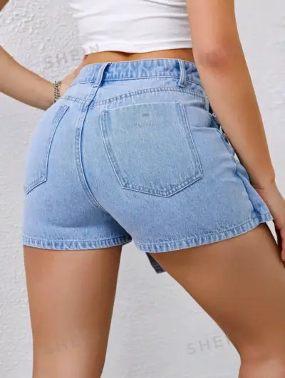 Falda corta de mezclilla con botones talla l - miniatura 2