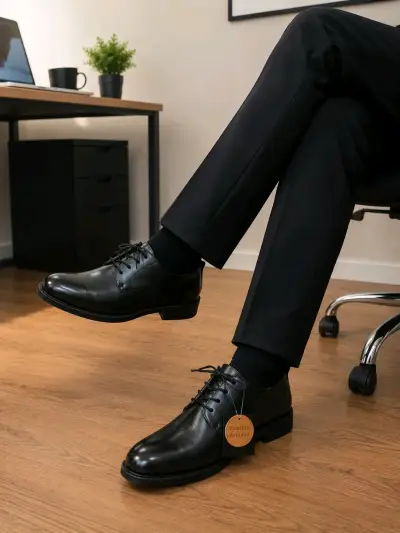 Zapatos de vestir negros con plantilla de cuero - miniatura 6