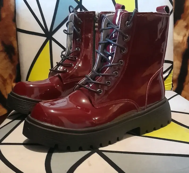 Botas de charol burdeos con plataforma - 3