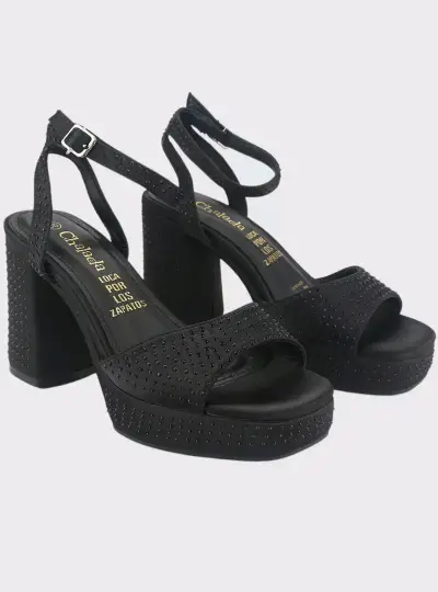 Sandalias de Tacón Alto Negras con Piedras - miniatura 1